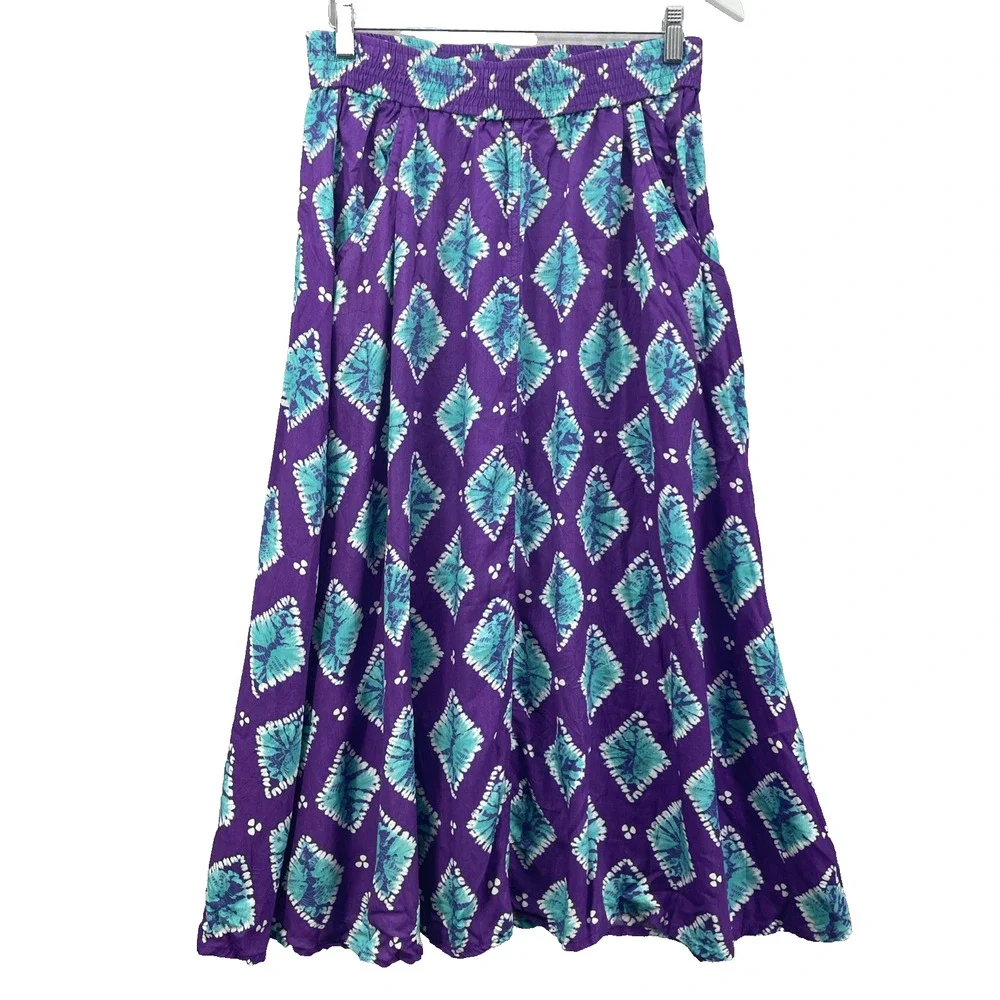Vintage Laura & Jayne Women 12 Maxi Skirt Purple Teal Diamond Tie Dye Artsy Boho